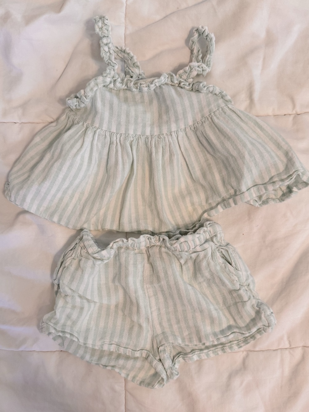 art class Striped Light Green Girls' Two-Piece Set